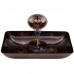 VIGO Rectangular Brown and Gold Fusion Glass Vessel Bathroom Sink and Waterfall Faucet with Pop Up  Oil Rubbed Bronze - B00E0E5XJU